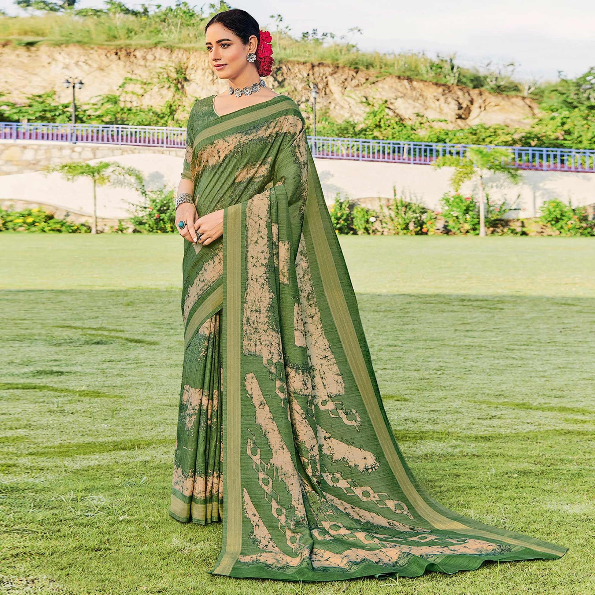 Mint Green Printed Cotton Silk Saree