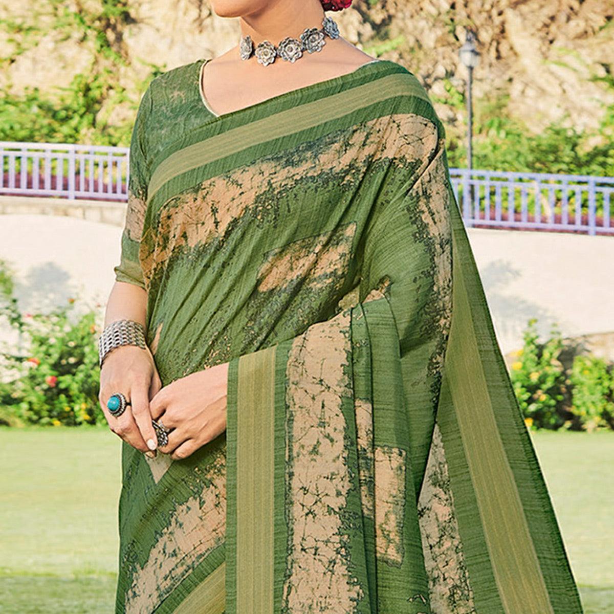 Mint Green Printed Cotton Silk Saree