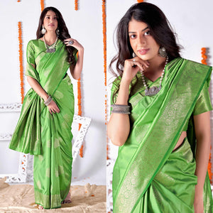 Mint Green Woven Banarasi Silk Saree