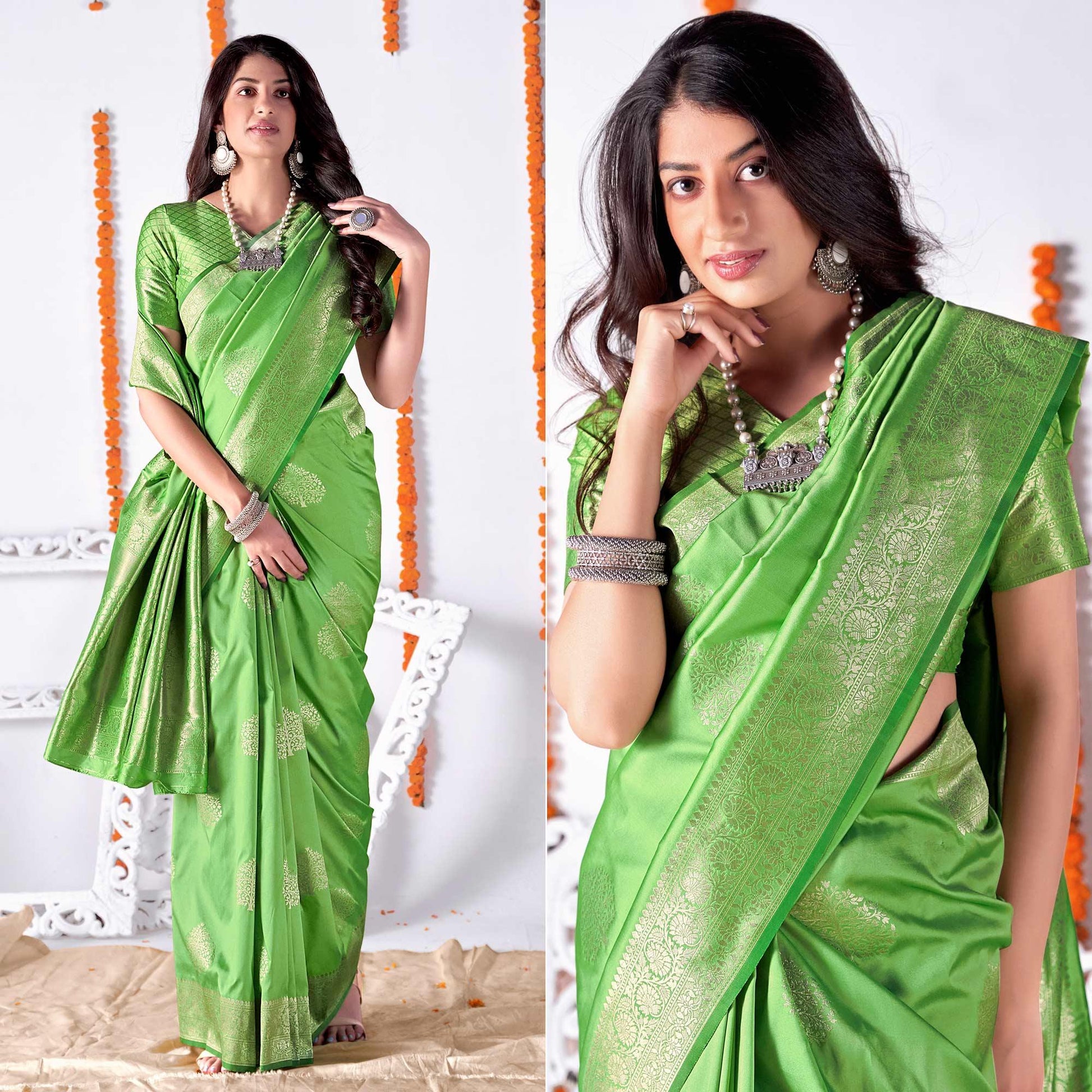 Mint Green Woven Banarasi Silk Saree