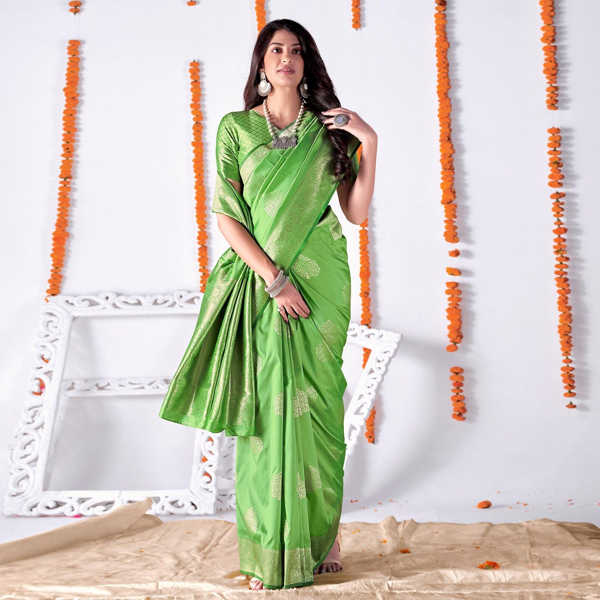 Mint Green Woven Banarasi Silk Saree