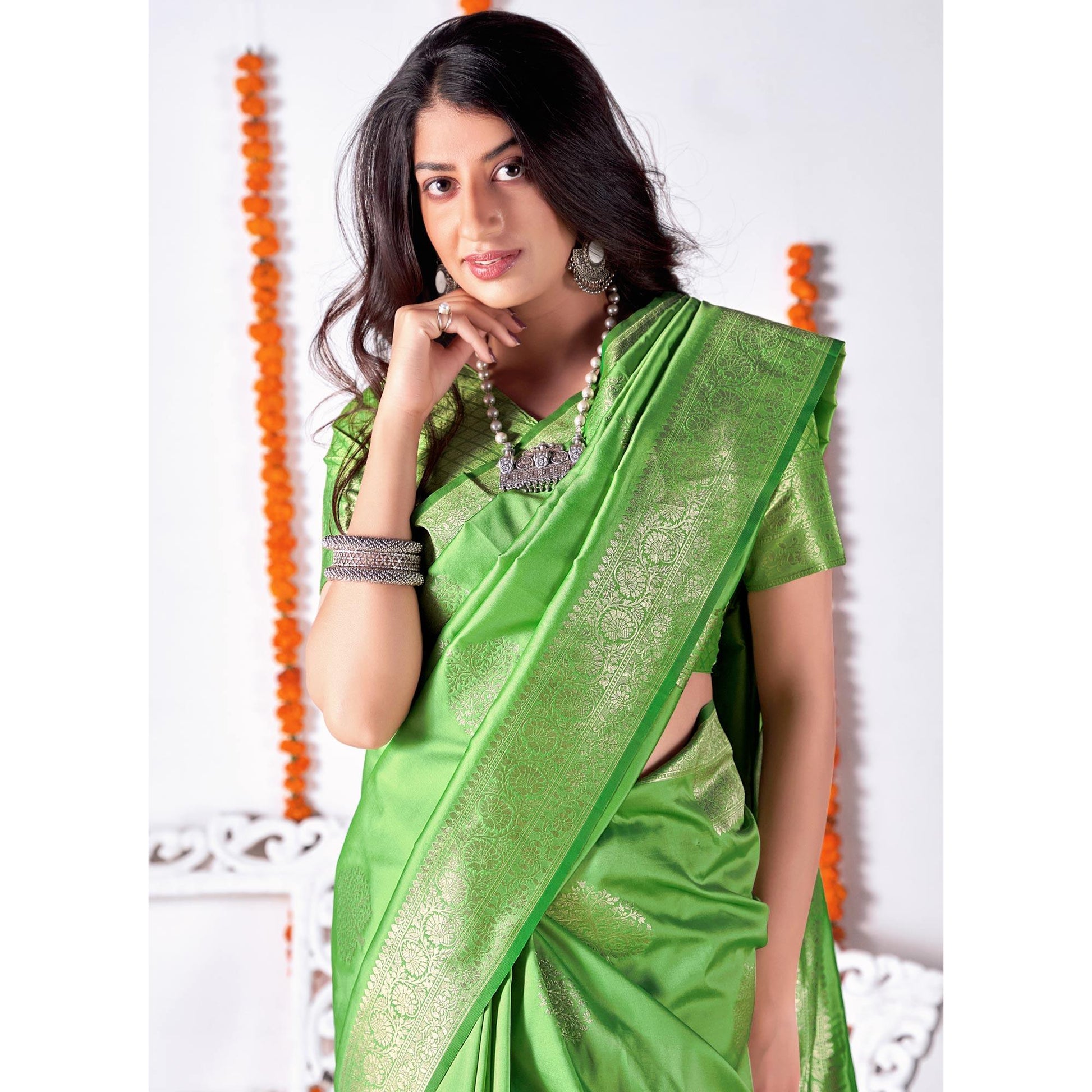Mint Green Woven Banarasi Silk Saree
