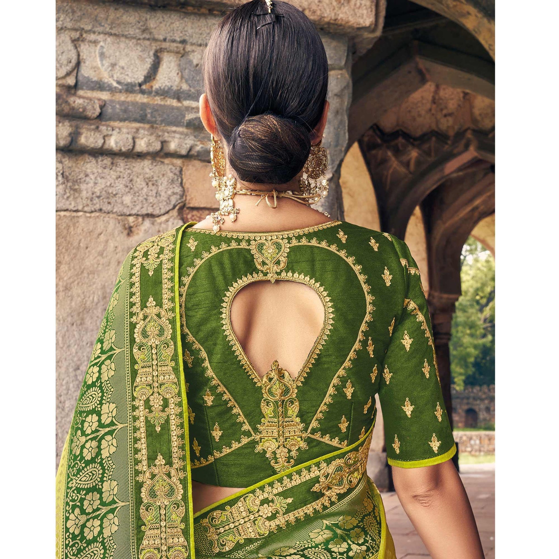 Mint Green Woven Banarasi Silk Saree With Tassels