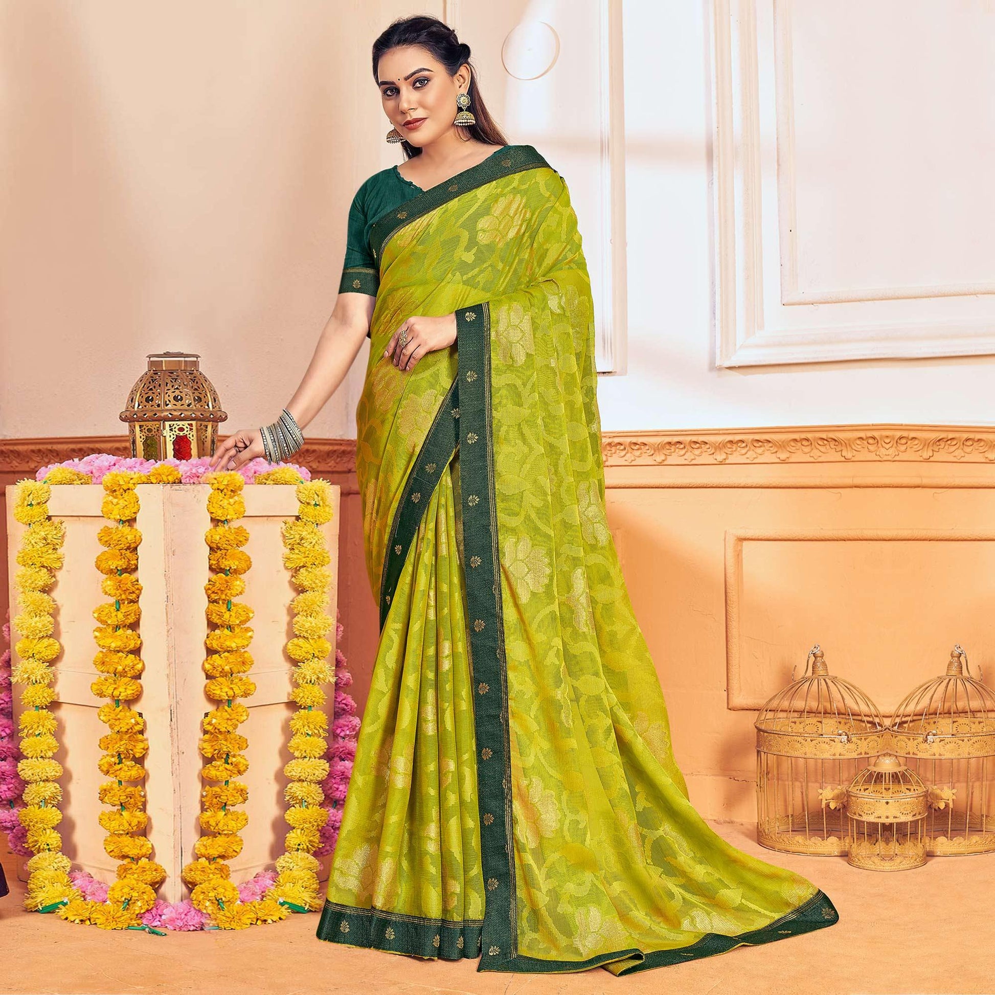Mint Green Woven Brasso Saree