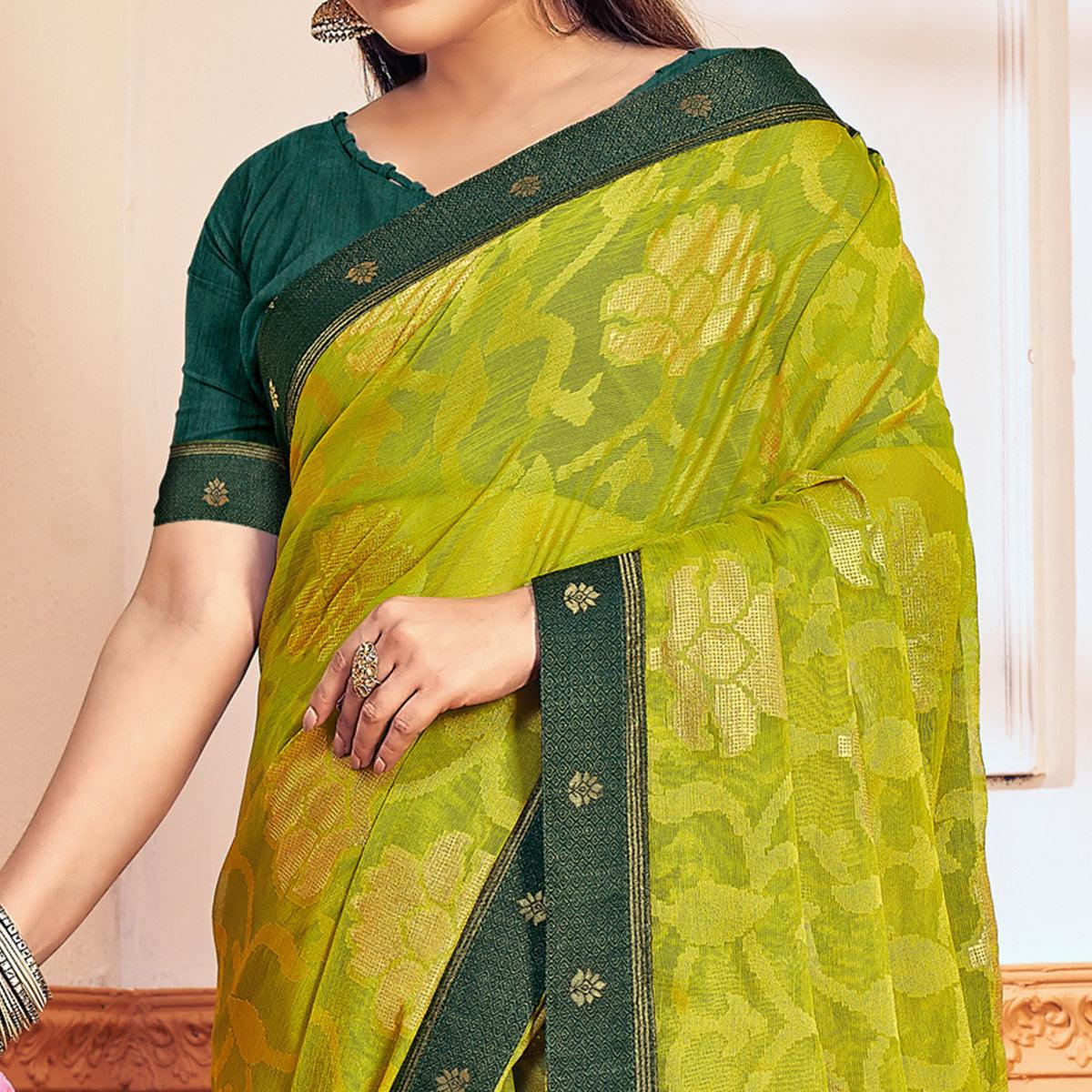Mint Green Woven Brasso Saree