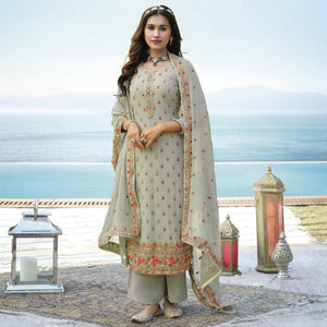 Mint Light Green Embroidered Georgette Palazzo Suit