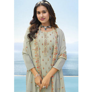 Mint Light Green Embroidered Georgette Palazzo Suit