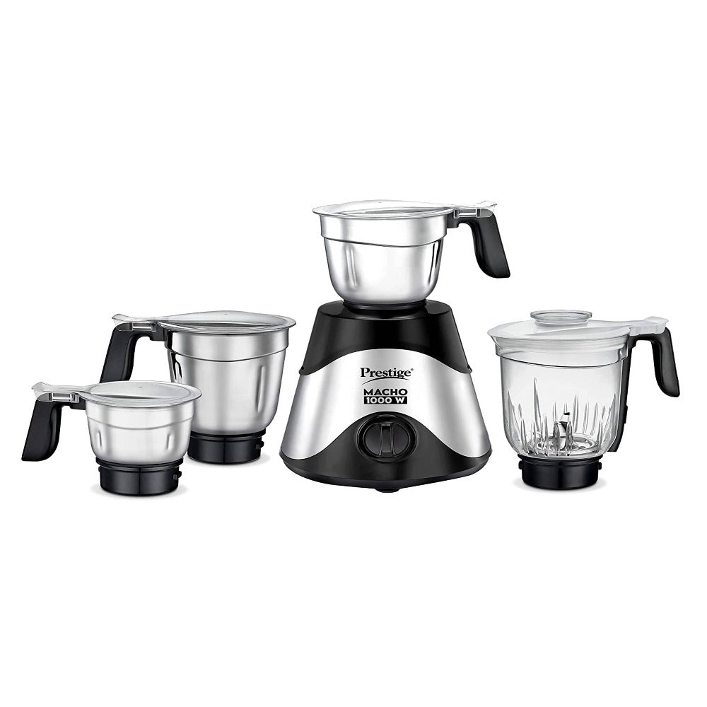 Prestige Macho 1000 Watts Pure Copper Motor Mixer Grinder with 4 Jars | Silver & Black