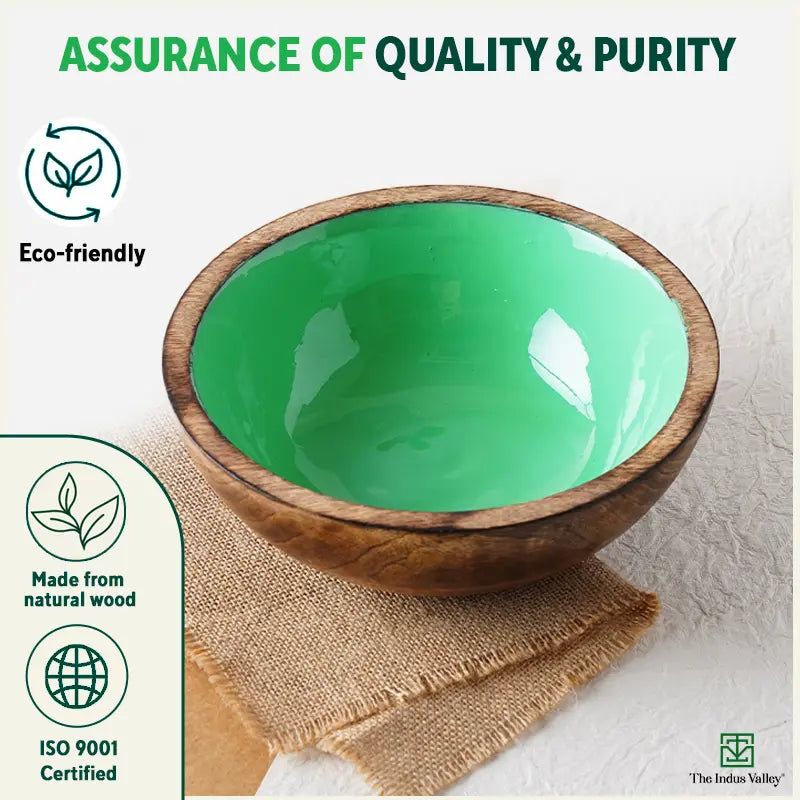 Ceramic Glazed Mango Wood Bowl
