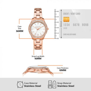 Michael Kors Liliane White Dial & Rose Gold Chain Watch for Women