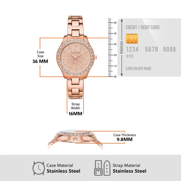 Michael Kors Liliane Rose Gold Dial & Chain Watch For Women