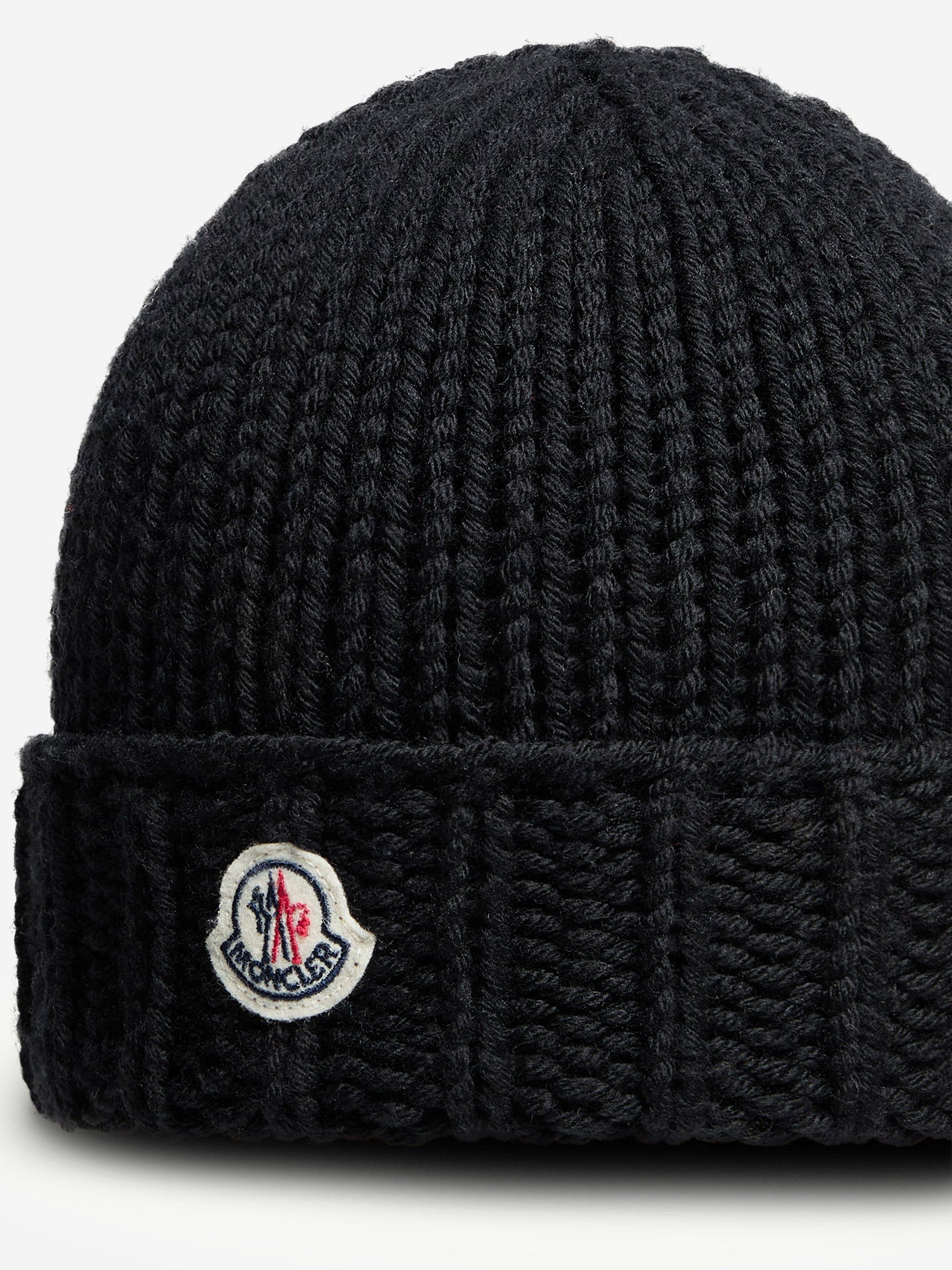 Moncler Enfant Girls Wool Knit Black Beanie
