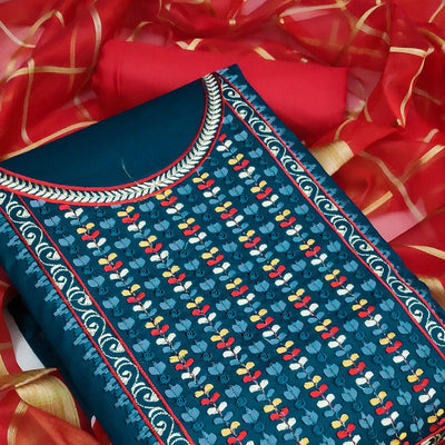 More Peach Festive Wear Floral Embroidered Cotton Dress Material