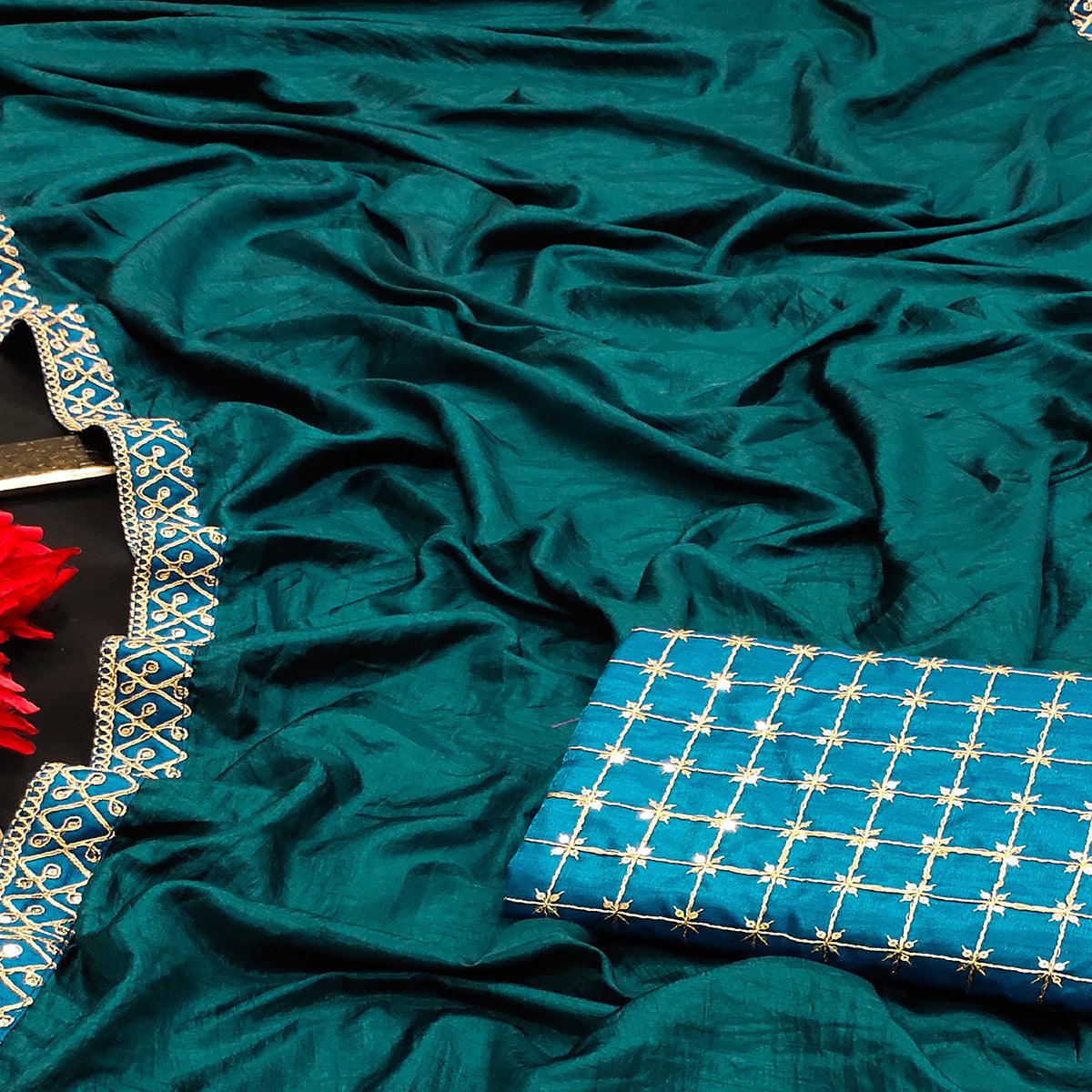 More Peach Partywear Coding Lace Border Dola Silk Saree