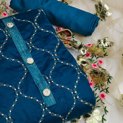 Morepeach Festive Wear Embroidered Chanderi Dress Material