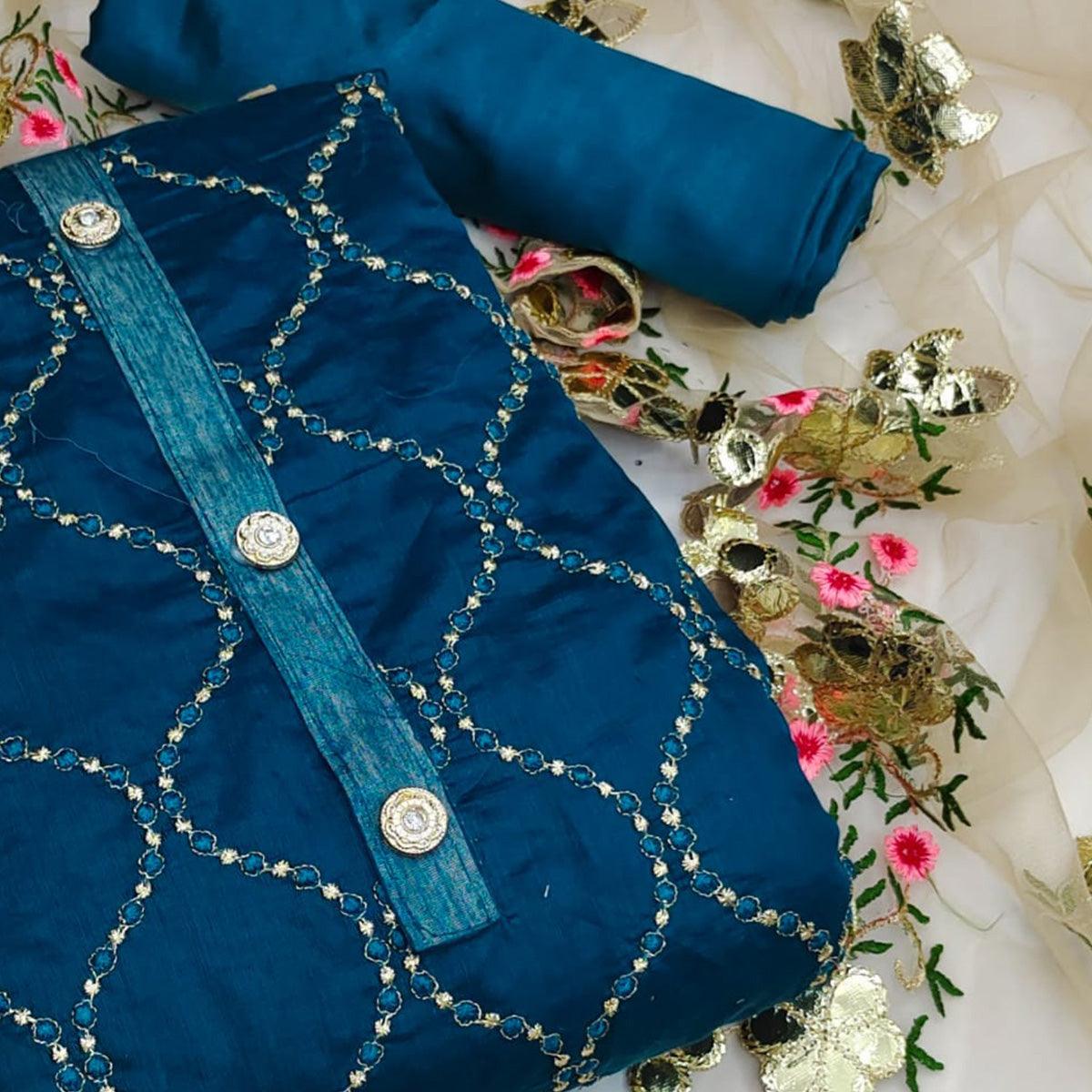 Morepeach Festive Wear Embroidered Chanderi Dress Material