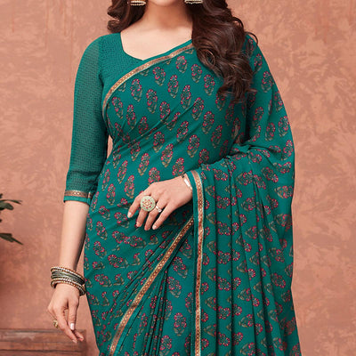 Morpich Casual Wear Floral Printed Georgette Saree