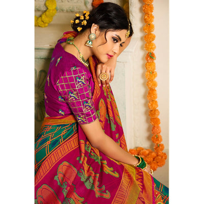 Morpich Checks Printed Brasso Saree With Tassels