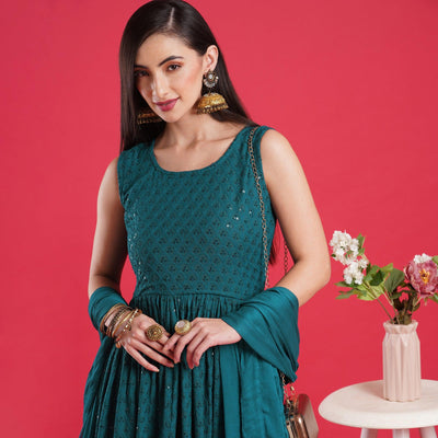Morpich Chikankari Rayon Anarkali Style Gown