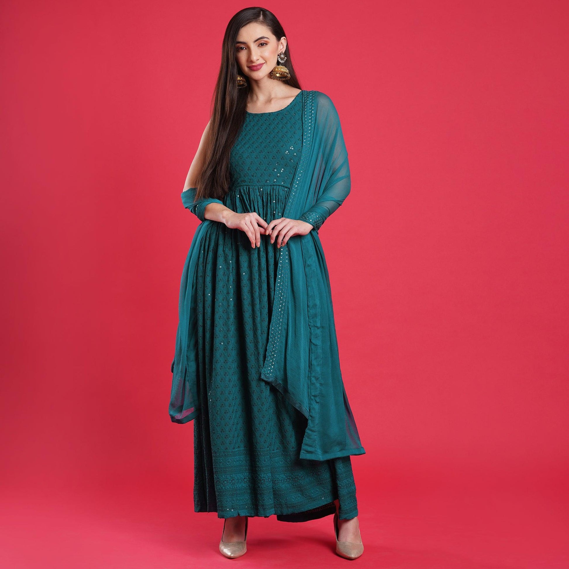 Morpich Chikankari Rayon Anarkali Style Gown