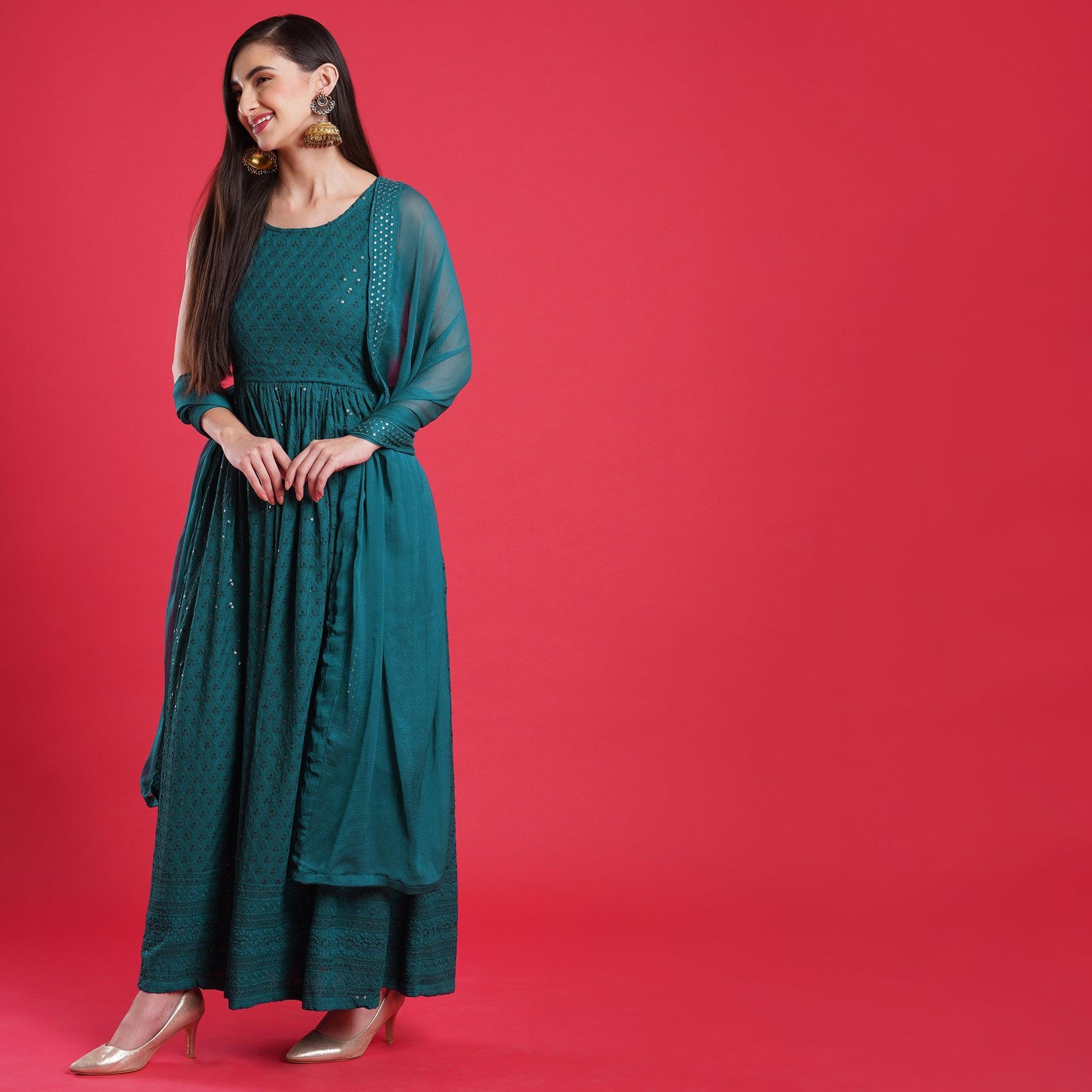 Morpich Chikankari Rayon Anarkali Style Gown