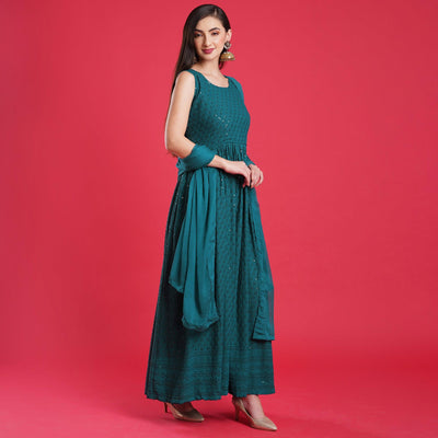 Morpich Chikankari Rayon Anarkali Style Gown
