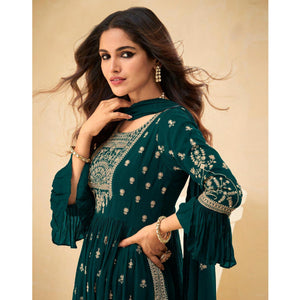 Morpich Embellished With Embroidered Georgette Palazzo Suit