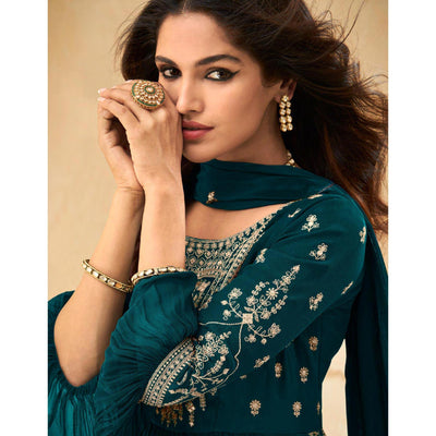 Morpich Embellished With Embroidered Georgette Palazzo Suit