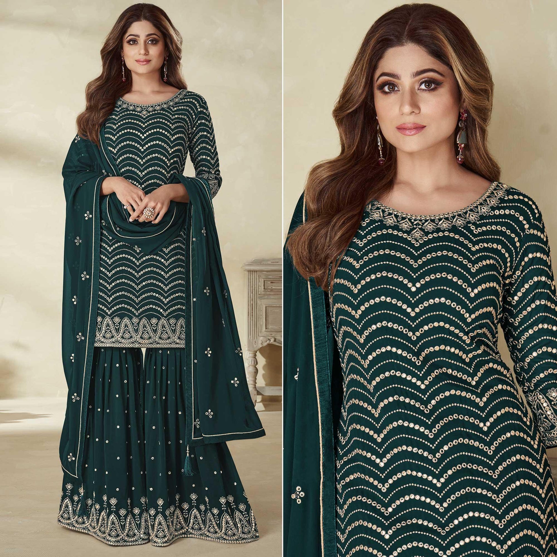 Morpich Embroidered Georgette Sharara Suit