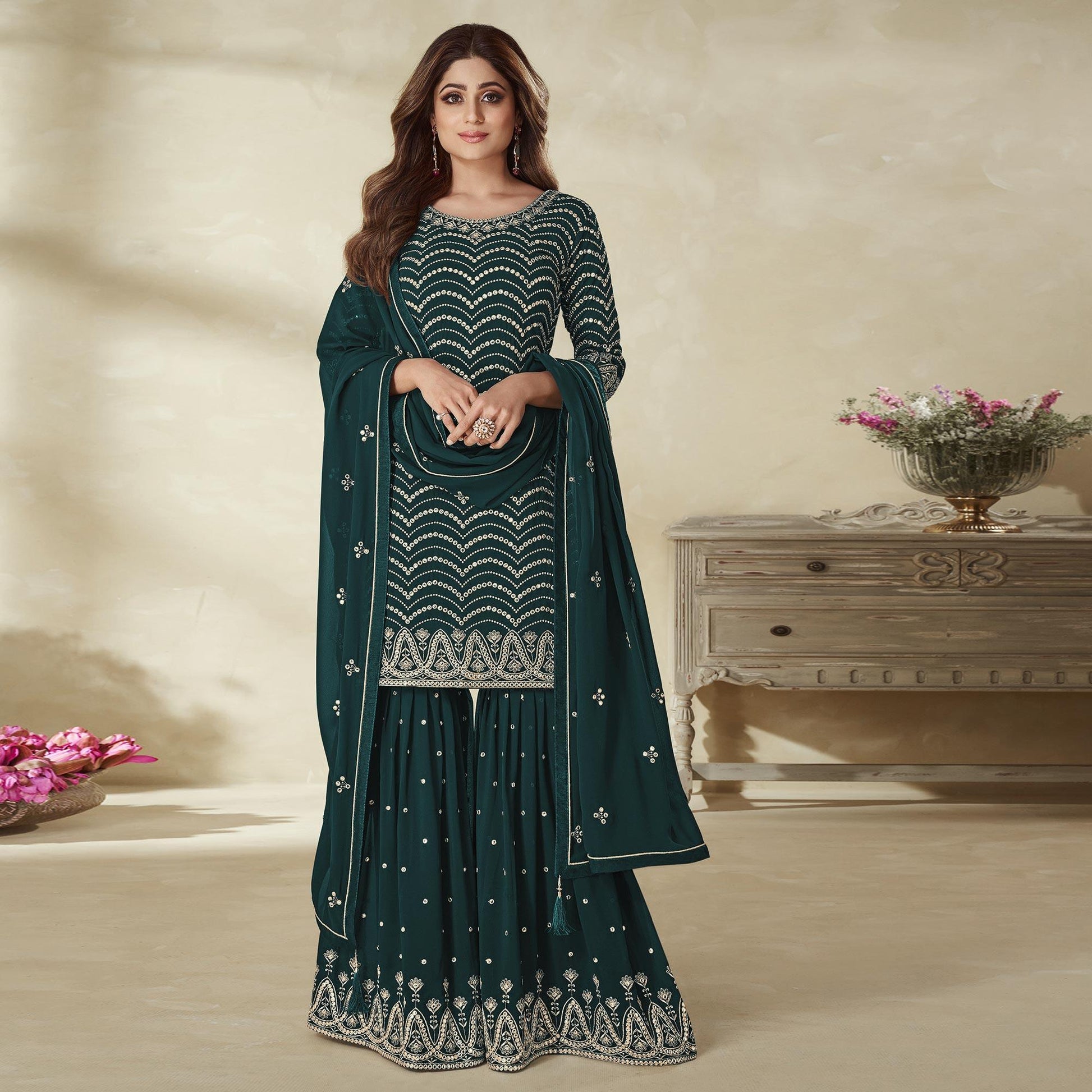 Morpich Embroidered Georgette Sharara Suit