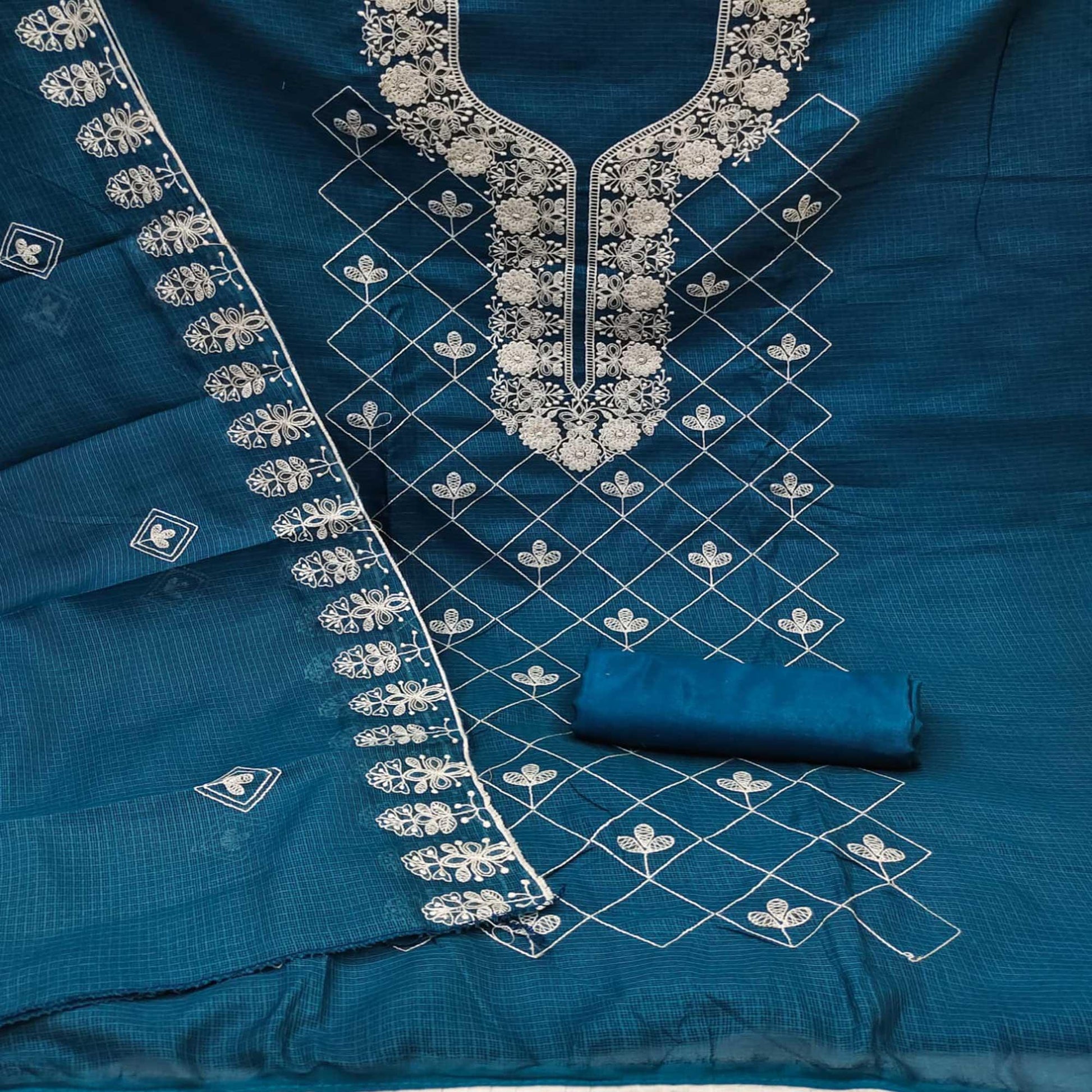 Morpich Embroidered Kota Doria Dress Material