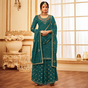 Morpich Embroidered With Embellished Georgette Palazzo Suit