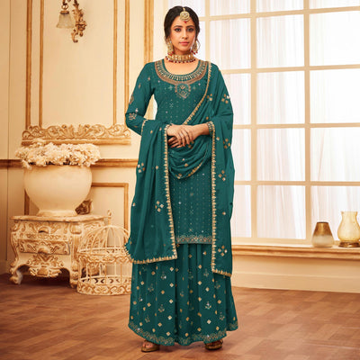 Morpich Embroidered With Embellished Georgette Palazzo Suit