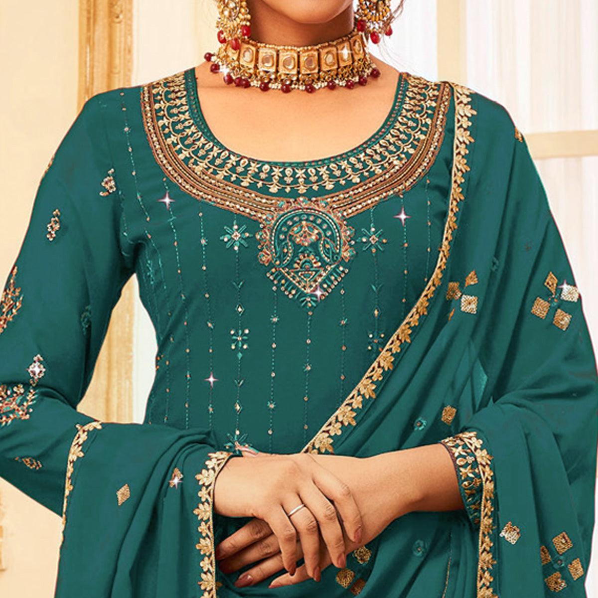 Morpich Embroidered With Embellished Georgette Palazzo Suit