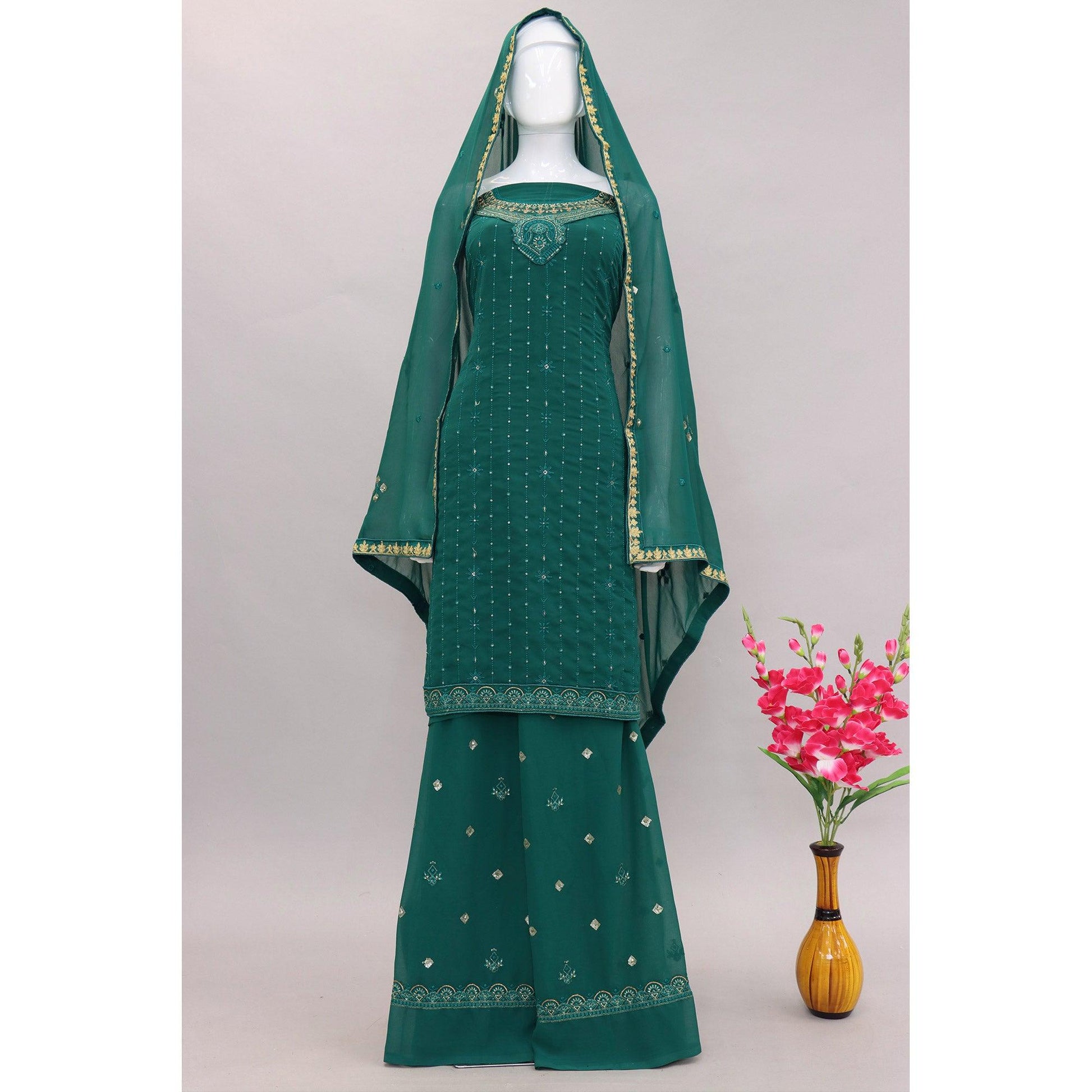 Morpich Embroidered With Embellished Georgette Palazzo Suit