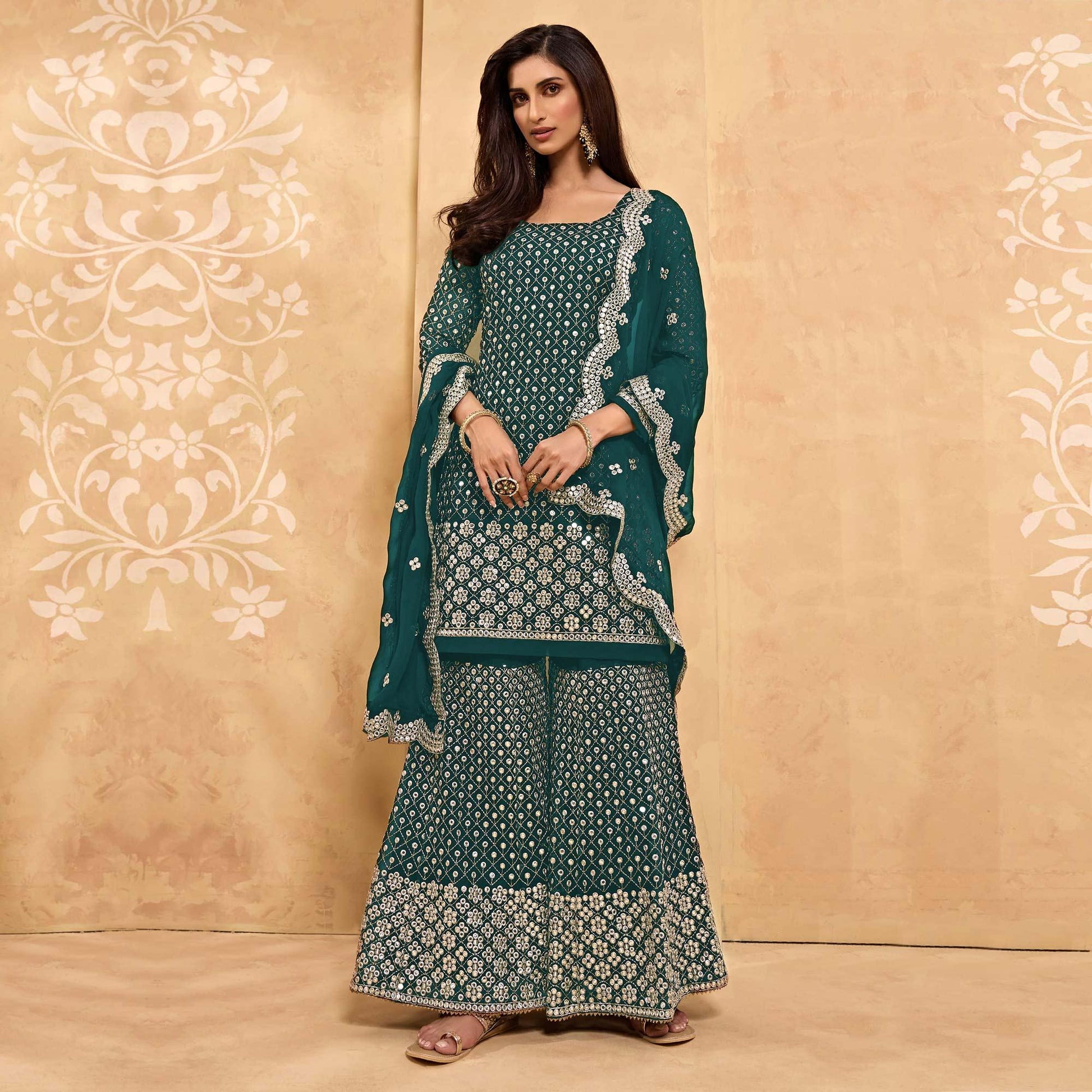 Morpich Embroidered With Embellished Georgette Sharara Suit