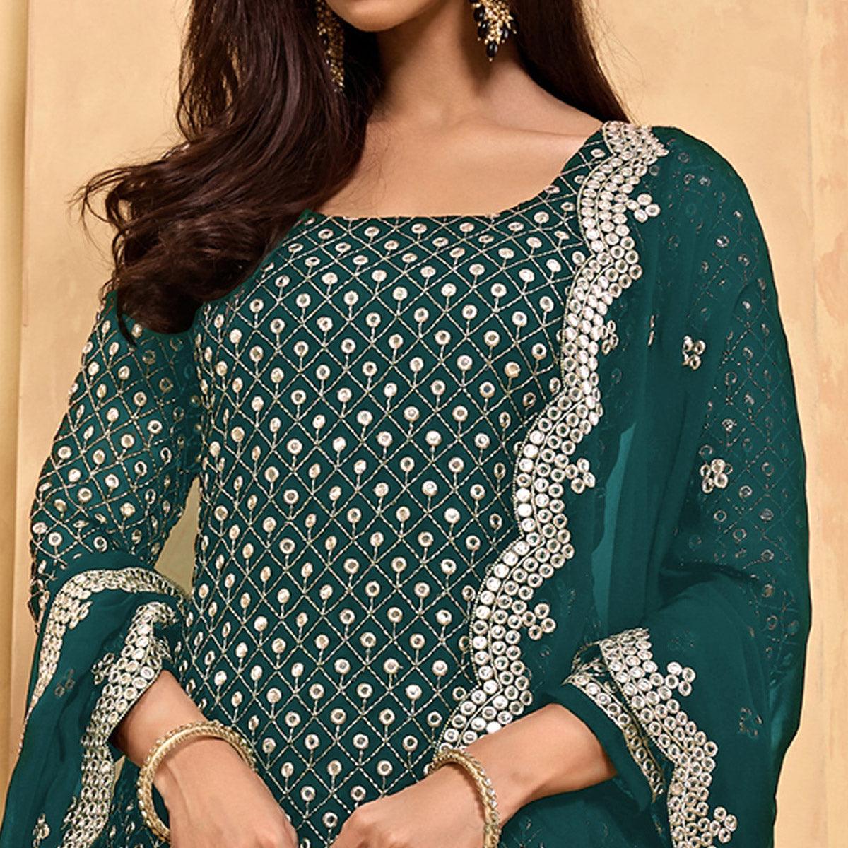 Morpich Embroidered With Embellished Georgette Sharara Suit
