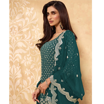 Morpich Embroidered With Embellished Georgette Sharara Suit