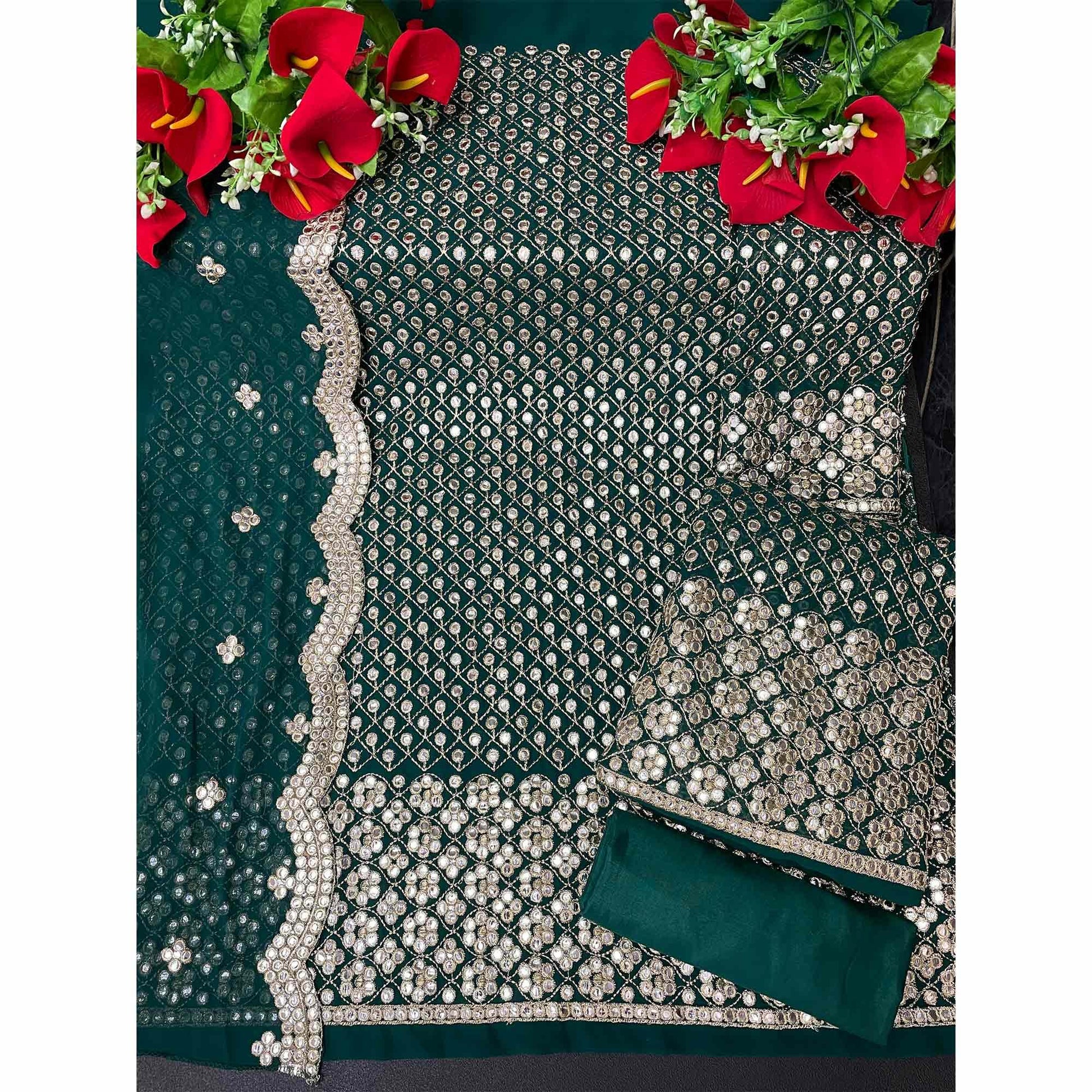 Morpich Embroidered With Embellished Georgette Sharara Suit