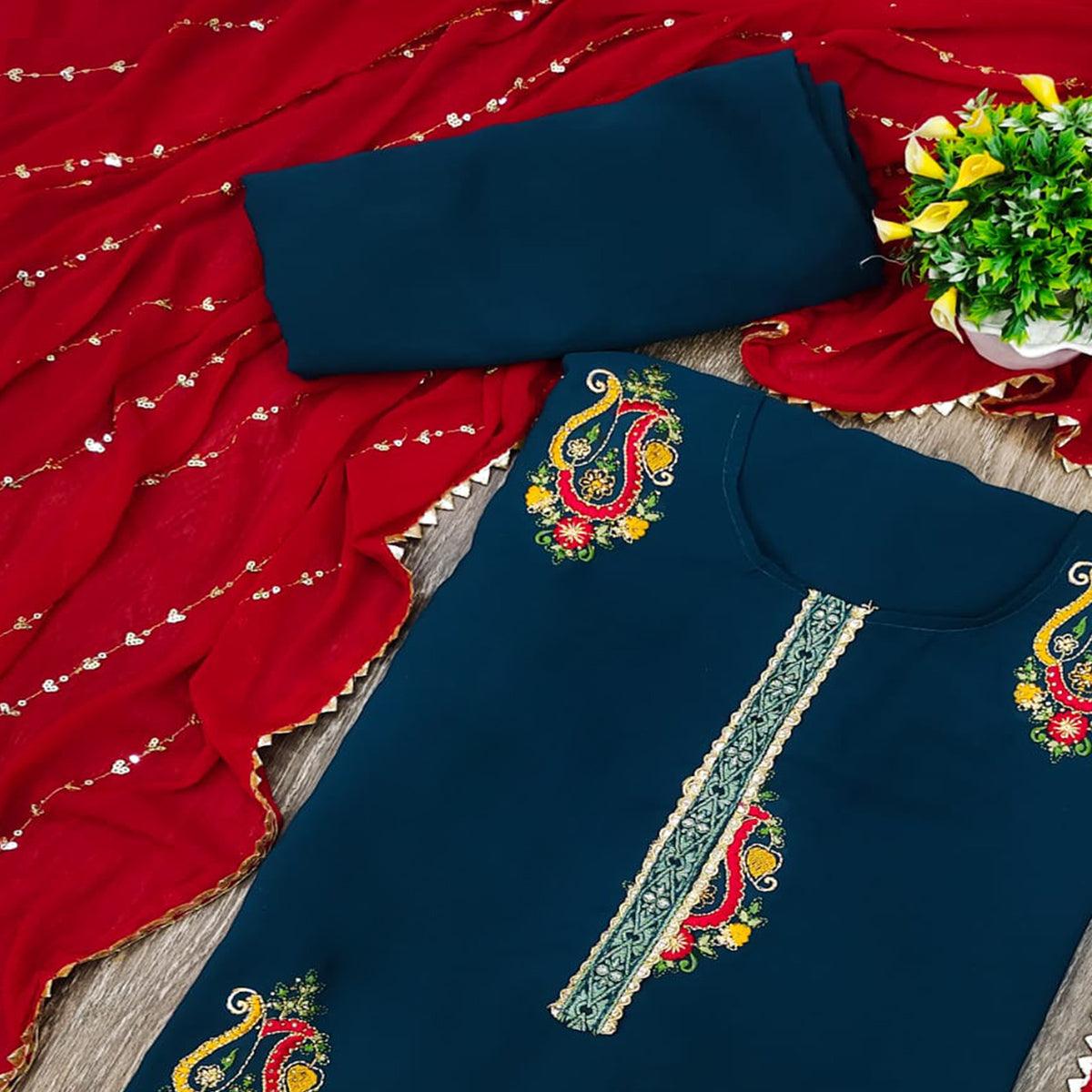 Morpich Festive Wear Embroidered Cotton Dress Material