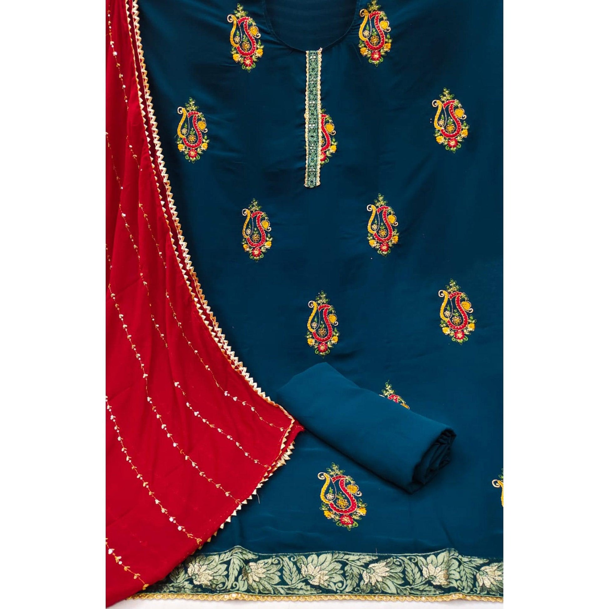 Morpich Festive Wear Embroidered Cotton Dress Material