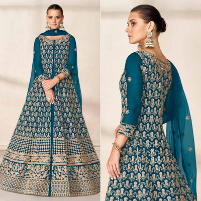 Morpich Floral Embroidered Net Anarkali Style Gown