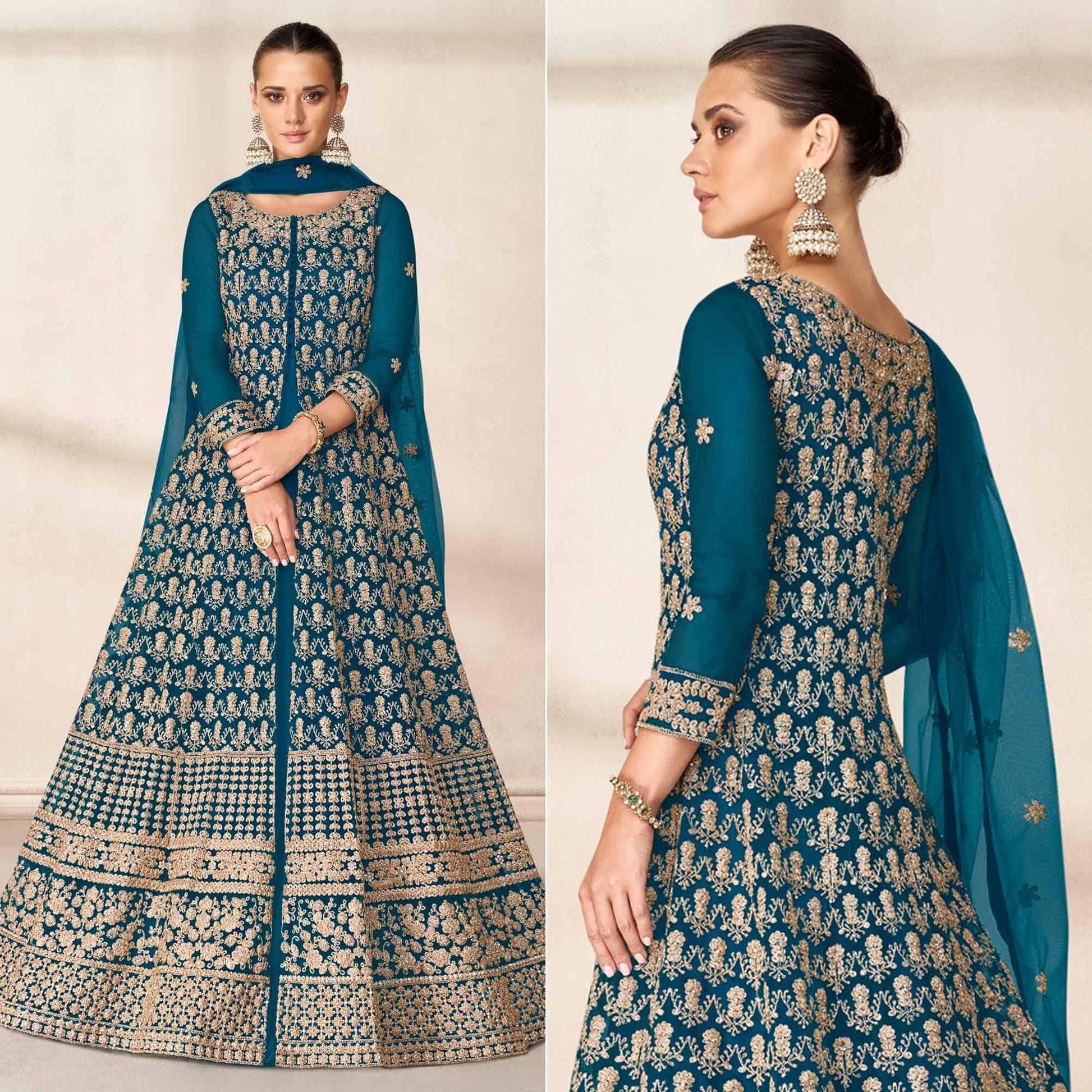 Morpich Floral Embroidered Net Anarkali Style Gown