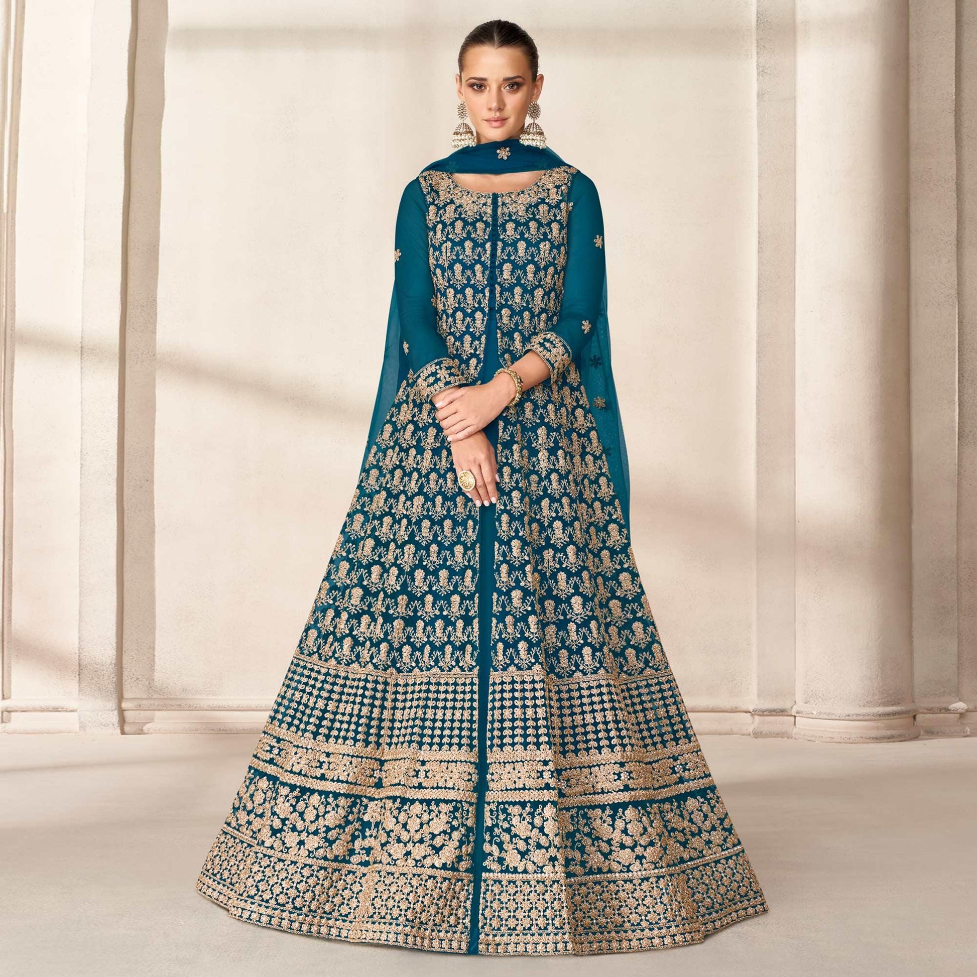 Morpich Floral Embroidered Net Anarkali Style Gown