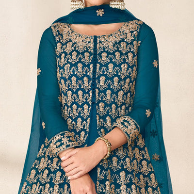 Morpich Floral Embroidered Net Anarkali Style Gown
