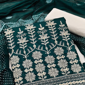 Morpich Floral Embroidered Pure Cotton Dress Material