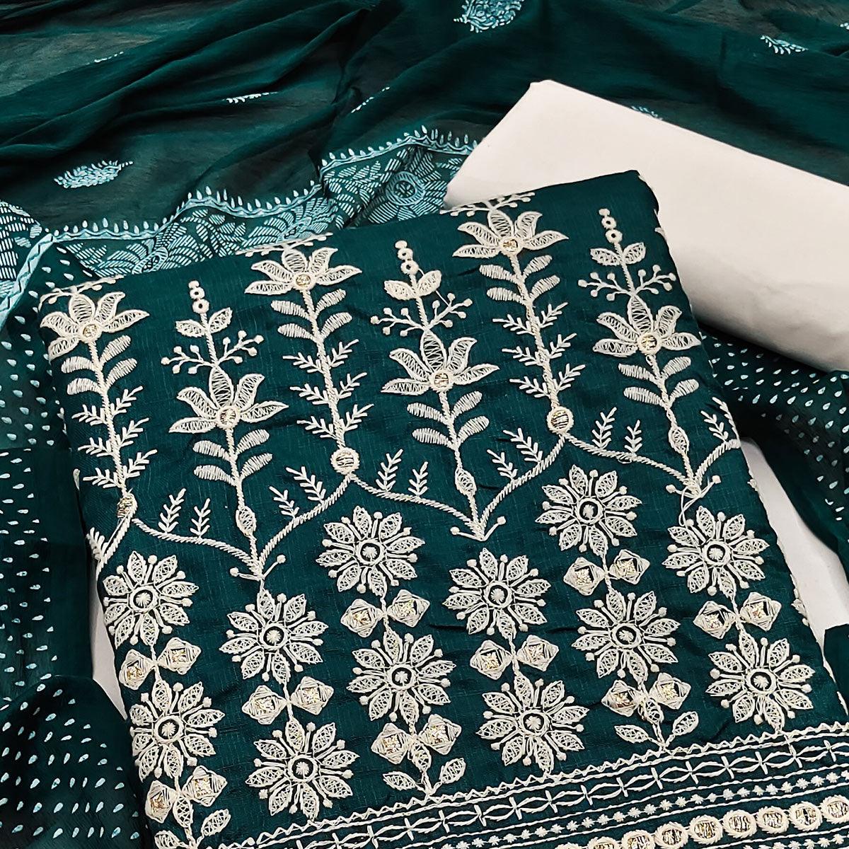 Morpich Floral Embroidered Pure Cotton Dress Material