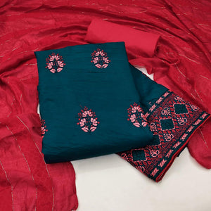 Morpich Floral Embroidered Pure Silk Dress Material