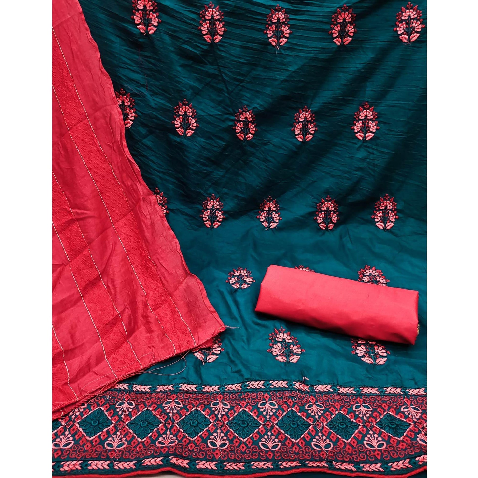 Morpich Floral Embroidered Pure Silk Dress Material
