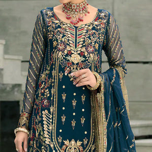 Morpich Floral Embroidered With Sequins Georgette Pakistani Suit